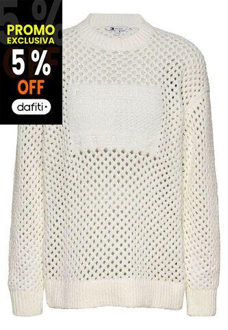 Saco Blanco De Tejido Trenzado Con Logo Tommy Jeans Tommy Hilfiger