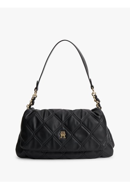 Bolso Negro De Hombro Acolchado Con Monograma TH Tommy Hilfiger