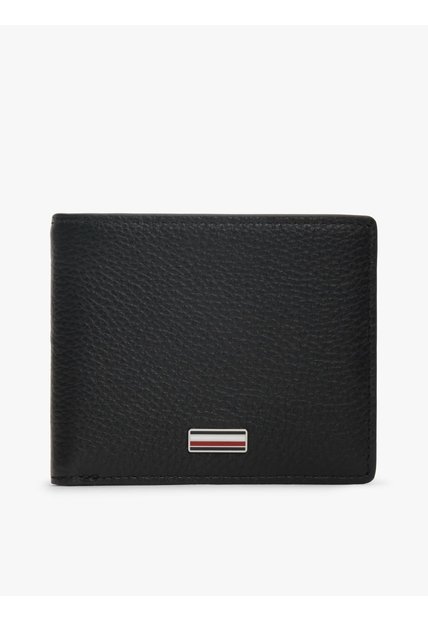 Billetera Negra Plegable De Cuero Con Insignia Distintiva Tommy Hilfiger