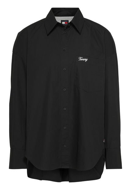 Sobrecamisa Negra Oversize Con Logo En Script Tommy Jeans