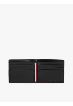 Billetera Negra Plegable De Cuero Con Insignia Distintiva Tommy Hilfiger