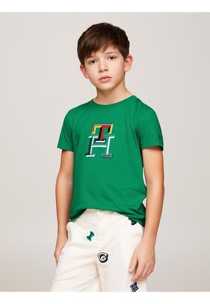 Camiseta Niño Verde Con Monogram Th Bordado Tommy Hilfiger