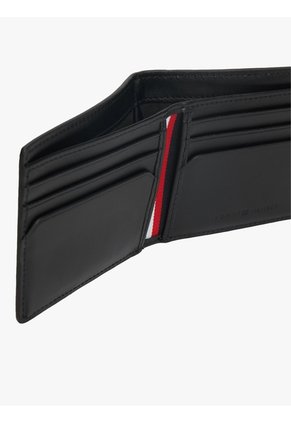 Billetera Negra Plegable De Cuero Con Insignia Distintiva Tommy Hilfiger