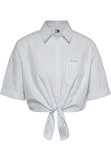 Camisa Cropped De Rayas Azul Para Mujer Tommy Jeans