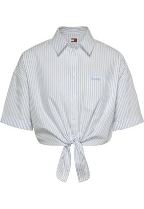 Camisa Cropped De Rayas Azul Para Mujer Tommy Jeans