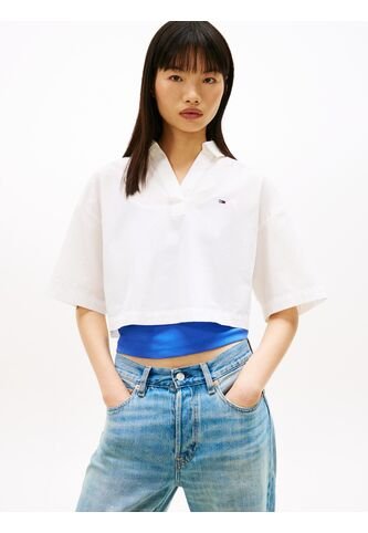 Camisa Blanca Amplia De Manga Corta Y Tapeta Abierta Tommy Jeans Tommy Hilfiger