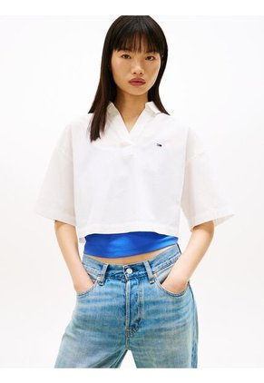 Camisa Blanca Amplia De Manga Corta Y Tapeta Abierta Tommy Jeans