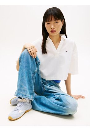 Camisa Blanca Amplia De Manga Corta Y Tapeta Abierta Tommy Jeans