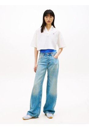 Camisa Blanca Amplia De Manga Corta Y Tapeta Abierta Tommy Jeans