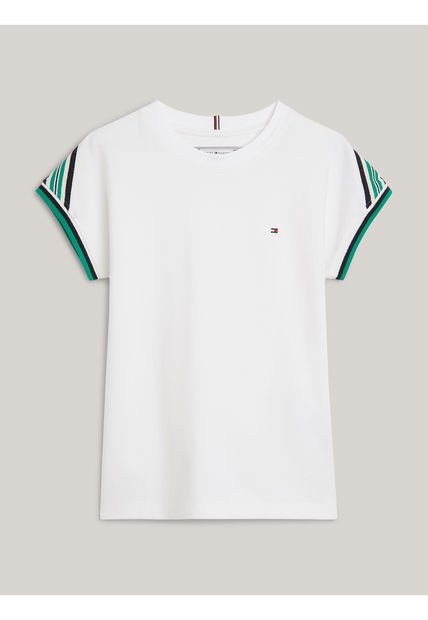 Camiseta Niña Blanca Amplia Con Ribetes De Punto Canal Tommy Hilfiger