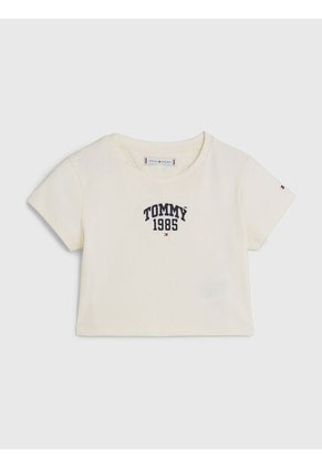 Camiseta Blanca Universitaria De Punto Elástico Para Niña Tommy Hilfiger