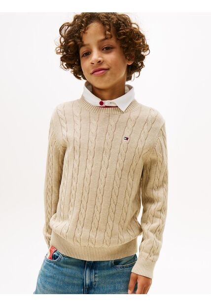 Saco Café De Punto Trenzado Y Cuello Redondo Tommy Hilfiger