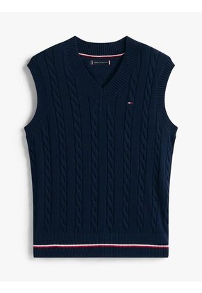Chaleco Azul De Punto Trenzado Tommy Hilfiger