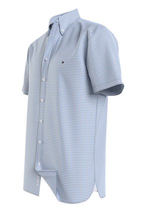 Camisa Celeste Oxford A Cuadros Con Manga Corta Tommy Hilfiger