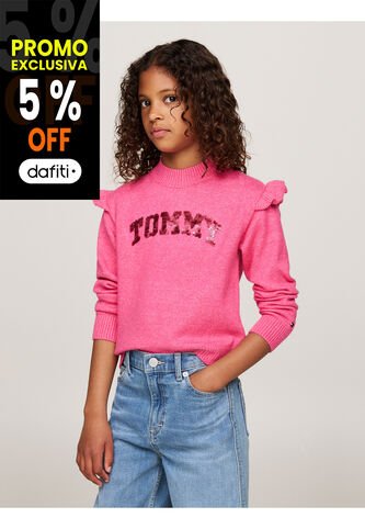 Saco Rosa Niña Tejido Con Logo De Lentejuelas Tommy Hilfiger Tommy Hilfiger
