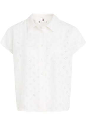 Camisa De Manga Corta Con Monograma Devore Mujer Blanco Tommy Hilfiger