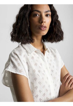 Camisa De Manga Corta Con Monograma Devore Mujer Blanco Tommy Hilfiger