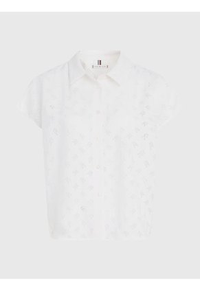 Camisa De Manga Corta Con Monograma Devore Mujer Blanco Tommy Hilfiger