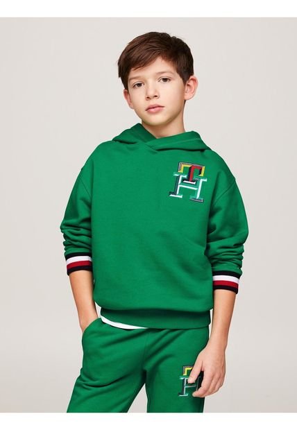 Buzo Verde Niño Con Monograma Th Y Puños Distintivos Tommy Hilfiger