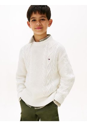 Saco Blanco De Puntos Mixtos Con Logo En Intarsia Tommy Hilfiger