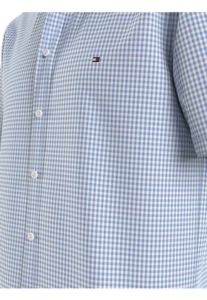 Camisa Celeste Oxford A Cuadros Con Manga Corta Tommy Hilfiger