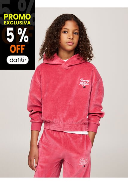 Buzo Rosa Niña Con Capota Y Logo Script Tommy Hilfiger