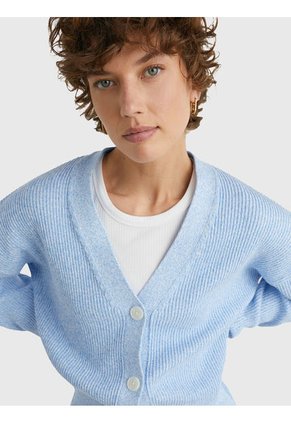 Cárdigan De Corte Cropped Y Amplio Mujer Celeste Tommy Hilfiger