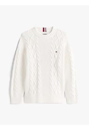Saco Blanco De Puntos Mixtos Con Logo En Intarsia Tommy Hilfiger