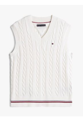 Chaleco Blanco De Punto Trenzado Tommy Hilfiger