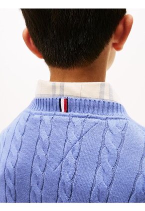 Saco Azul De Punto Trenzado Y Cuello Redondo Tommy Hilfiger