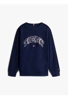 Saco Azul De Cuello Redondo Con Logo Tommy Hilfiger