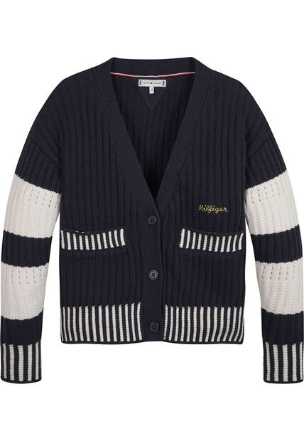 Saco Azul De Rayas Con Logo Para Niña Tommy Hilfiger