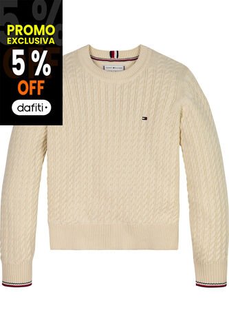 Saco Beige De Punto Canal Global Stripe Para Niña Tommy Hilfiger Tommy Hilfiger