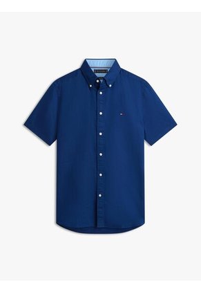 Camisa Azul Lino Solida De Corte Regular Tommy Hilfiger
