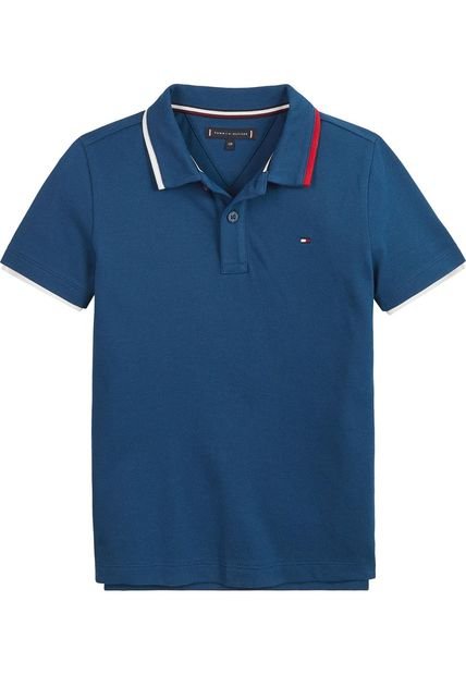 Polo De Corte Regular Con Cuello Ribeteado Niño Azul Tommy Hilfiger