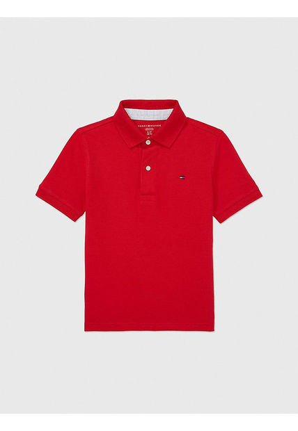 Polo De Niño Rojo Solido Con Logo Tommy Hilfiger