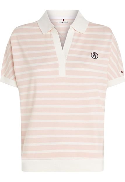 Polo Con Diseño De Rayas Rosadas Y Logo Para Mujer Tommy Hilfiger