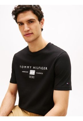 Camiseta Negra De Punto Con Logo Tommy Hilfiger