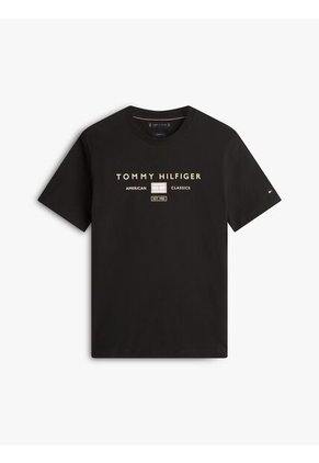 Camiseta Negra De Punto Con Logo Tommy Hilfiger