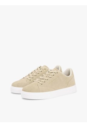 Tenis Beige De Ante Con Logo Metalizado Tommy Hilfiger
