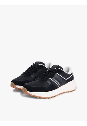 Tenis Negro Con Mezcla De Texturas Tommy Hilfiger