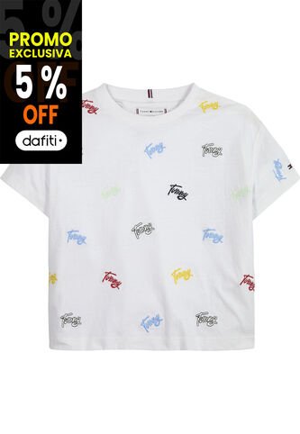 Camiseta Con Bordado Integral Del Logo Niña Blanco Tommy Hilfiger Tommy Hilfiger