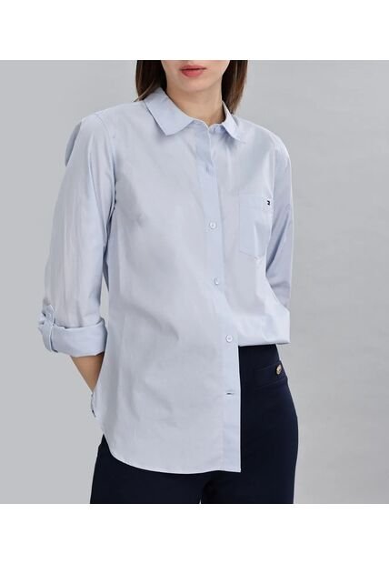 Camisa Celeste Oxford Manga Larga Con Logo Tommy Hilfiger
