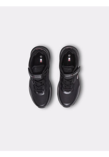 Tenis Negro De Corte Bajo Con Velcro Y Cordones Tommy Hilfiger