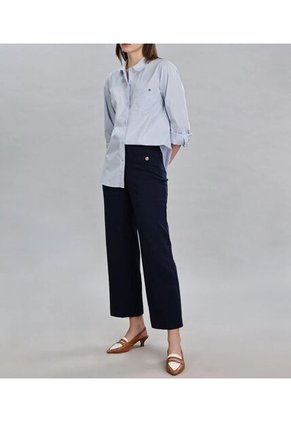 Camisa Celeste Oxford Manga Larga Con Logo Tommy Hilfiger