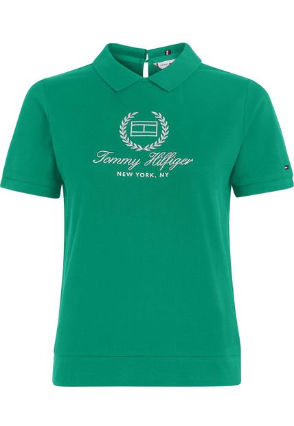 Polo Verde Con Inscripción En El Pecho Para Mujer Tommy Hilfiger