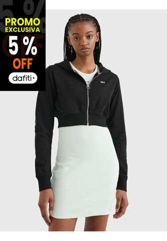 Saco Con Gorro Cropped Con Estampado Del Logo Mujer Negro Tommy Jeans Tommy Hilfiger