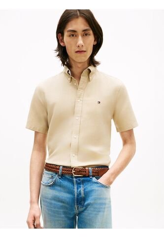 Camisa Beige Lino Solida De Corte Regular Tommy Hilfiger Tommy Hilfiger