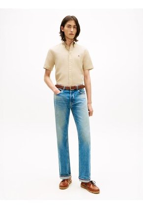Camisa Beige Lino Solida De Corte Regular Tommy Hilfiger