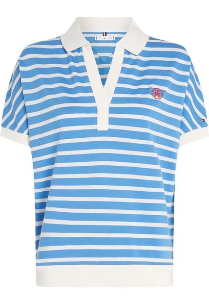 Polo De Rayas Azul Con Diseño De Rayas Y Logo  Tommy Hilfiger